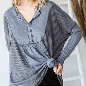 Waffle knit Henley top